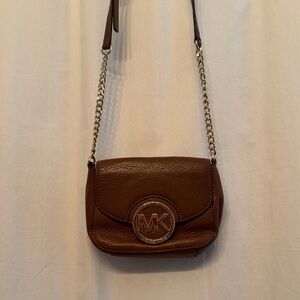Michael Kors Tan Leather Crossbody Bag with Gold Chain